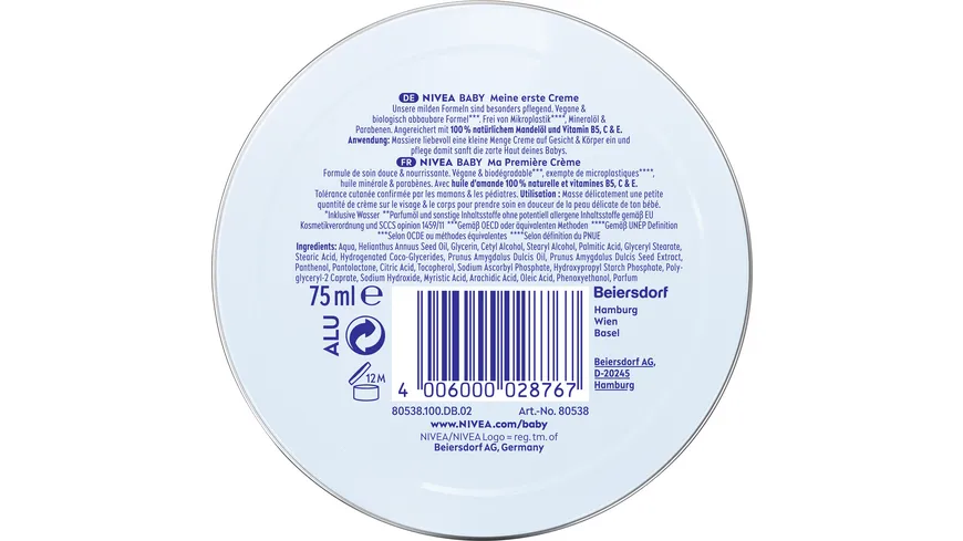 Nivea Baby meine erste Creme mit hypoallergener Formel 75 ml