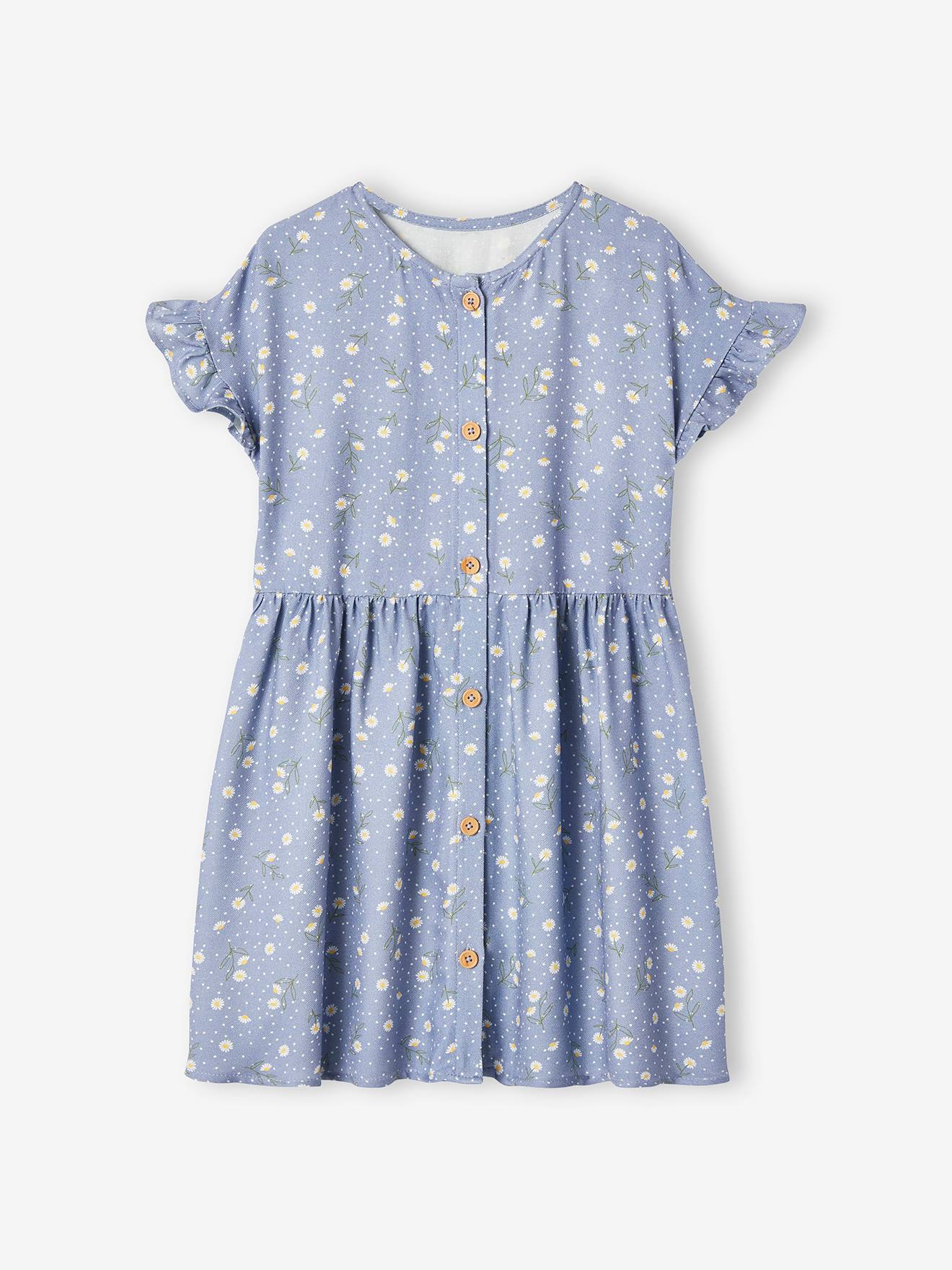 Robe boutonnée à fleurs fille beige imprimé