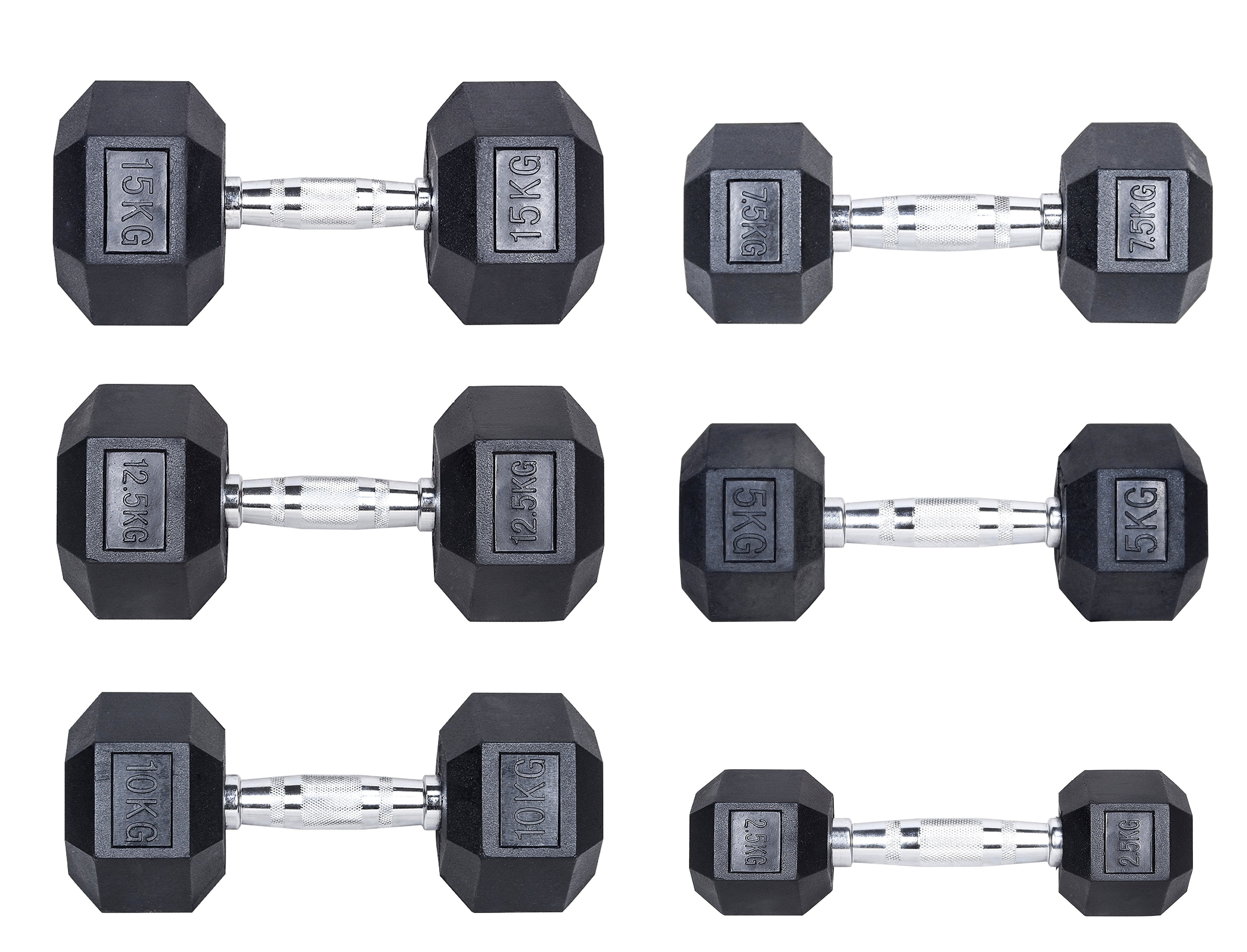 body coach Kurzhantel Hexagon Hantel-Set 5 bis 30kg gummierte sechs-eckige Gewichte Gusseisen verchromter Hantel-Griff, (2er Set, Kurzhantel), zur Auswahl Hex-Dumbell 2,5 kg, 5 kg, 7,5 kg, 10 kg, 12,5 kg oder 15kg - paarweise