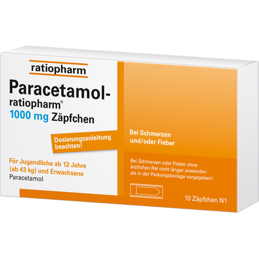 PARACETAMOL-ratiopharm 1.000 mg Zäpfchen  10 St  Erw. Suppositorien