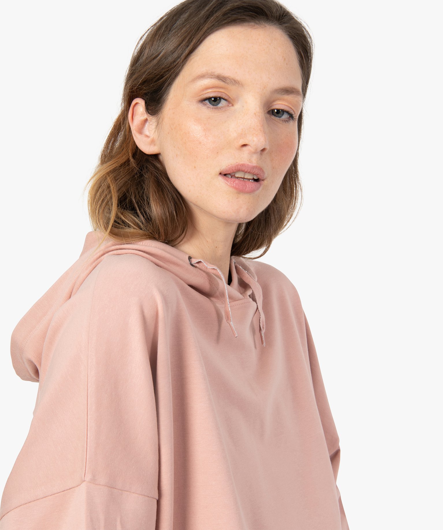 Sweat femme à capuche coupe large et courte gris | GEMO