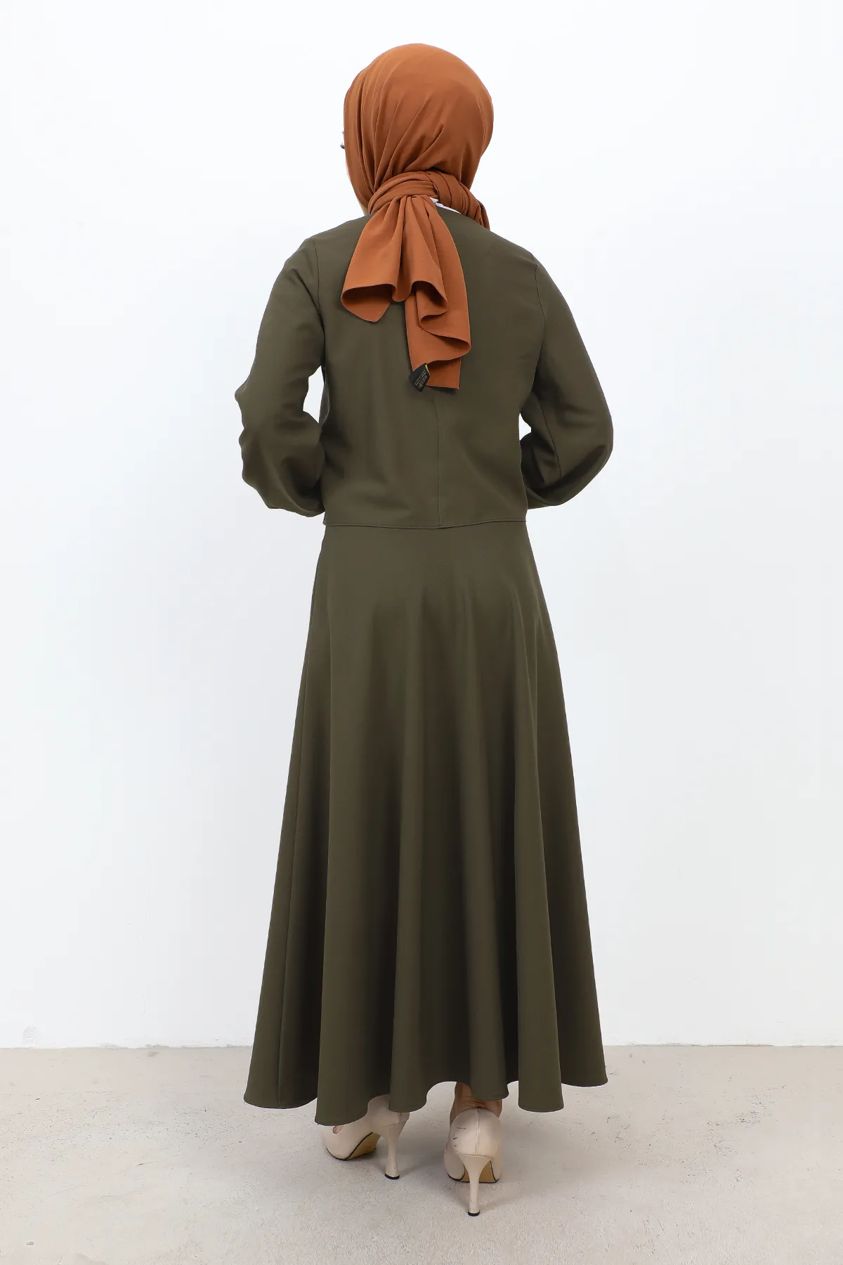 Tesettür Dünyası  Rockanzug mit elastischen Ärmeln TSD231105 Khaki