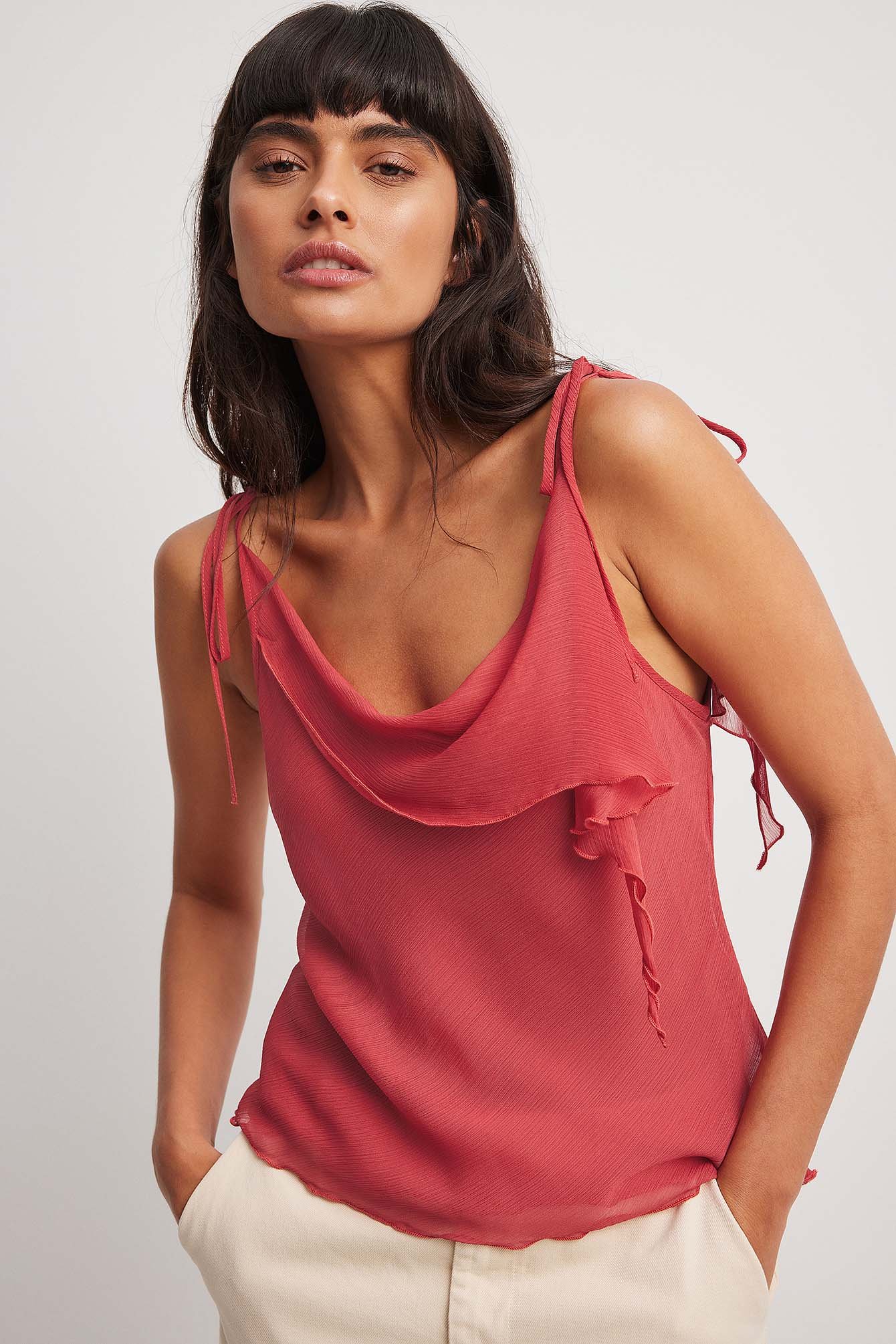 Chiffon-Oberteil mit Rüschen und Schnürung