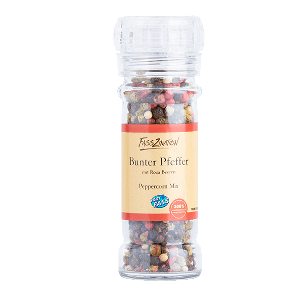 Bunter Pfeffer mit Rosa Beeren in der Mühle