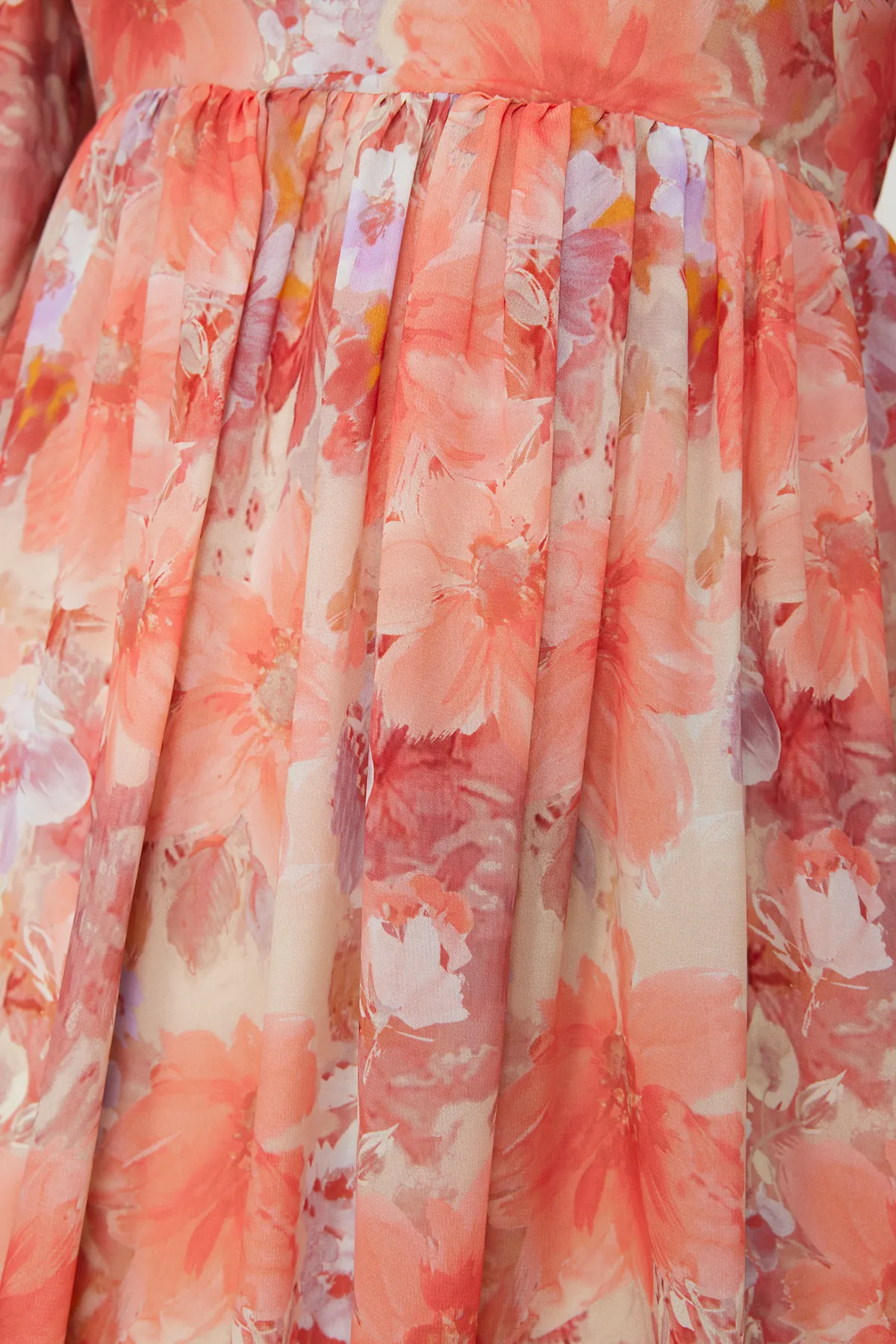 Trendyol Modest  Orangefarbenes, mit Blumen gefüttertes Webkleid TCTSS24EB00100