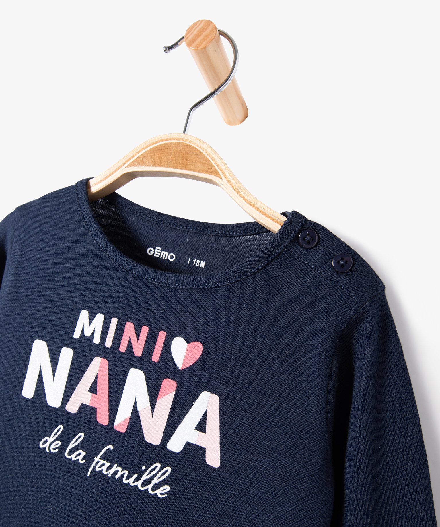 Tee-shirt à manches longues message pailleté bébé fille marine | GEMO
