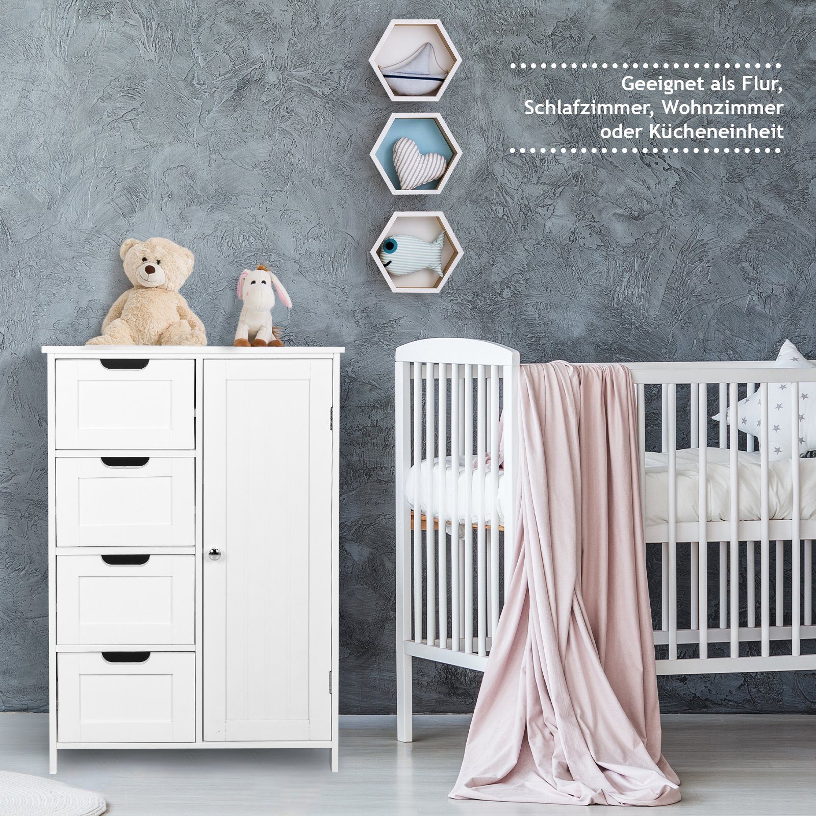 MIADOMODO Badkommode Badezimmerschrank - Weiß, MDF, Verstellbare Regalebenen, 55x30x82cm