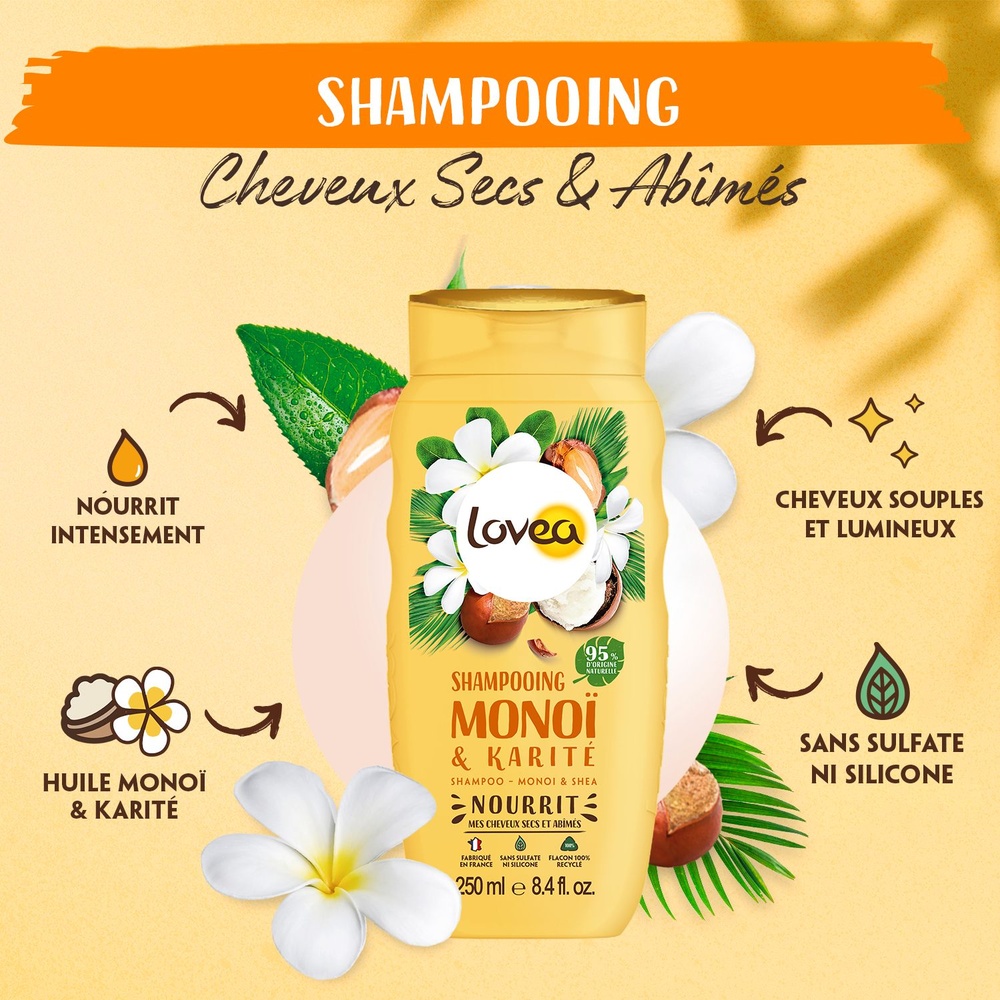 lovea Shampooing Monoï & Karité Shampooing - Cheveux Secs et Abîmés