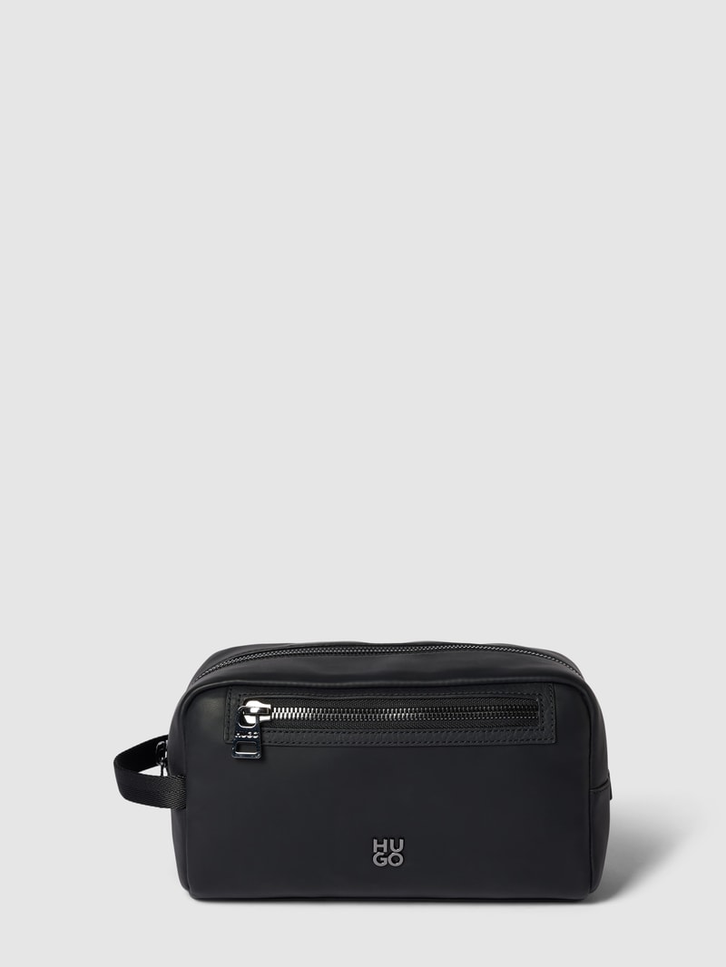 Kulturtasche mit Label-Detail Modell 'Elliott' in schwarz