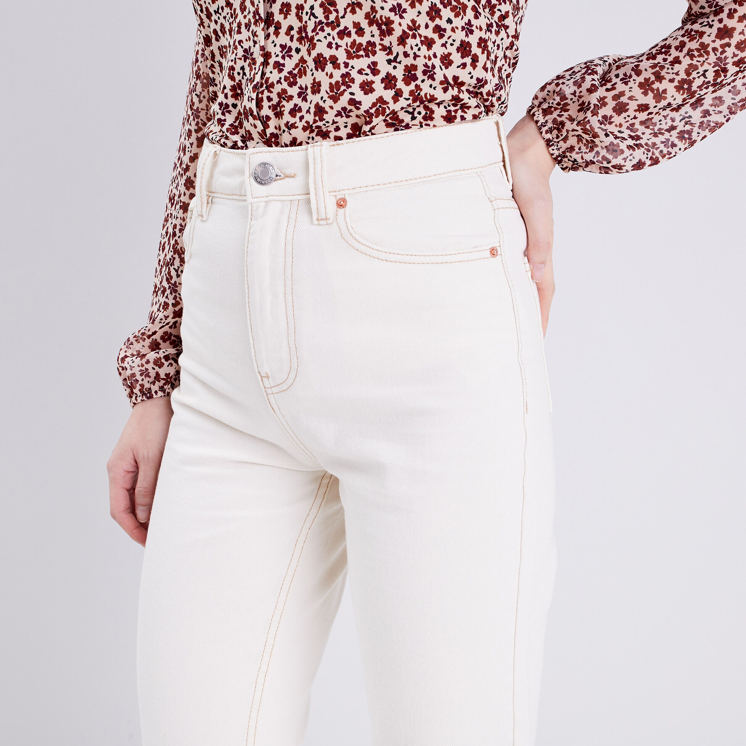 Jeans mom taille haute ecru femme | Cache Cache