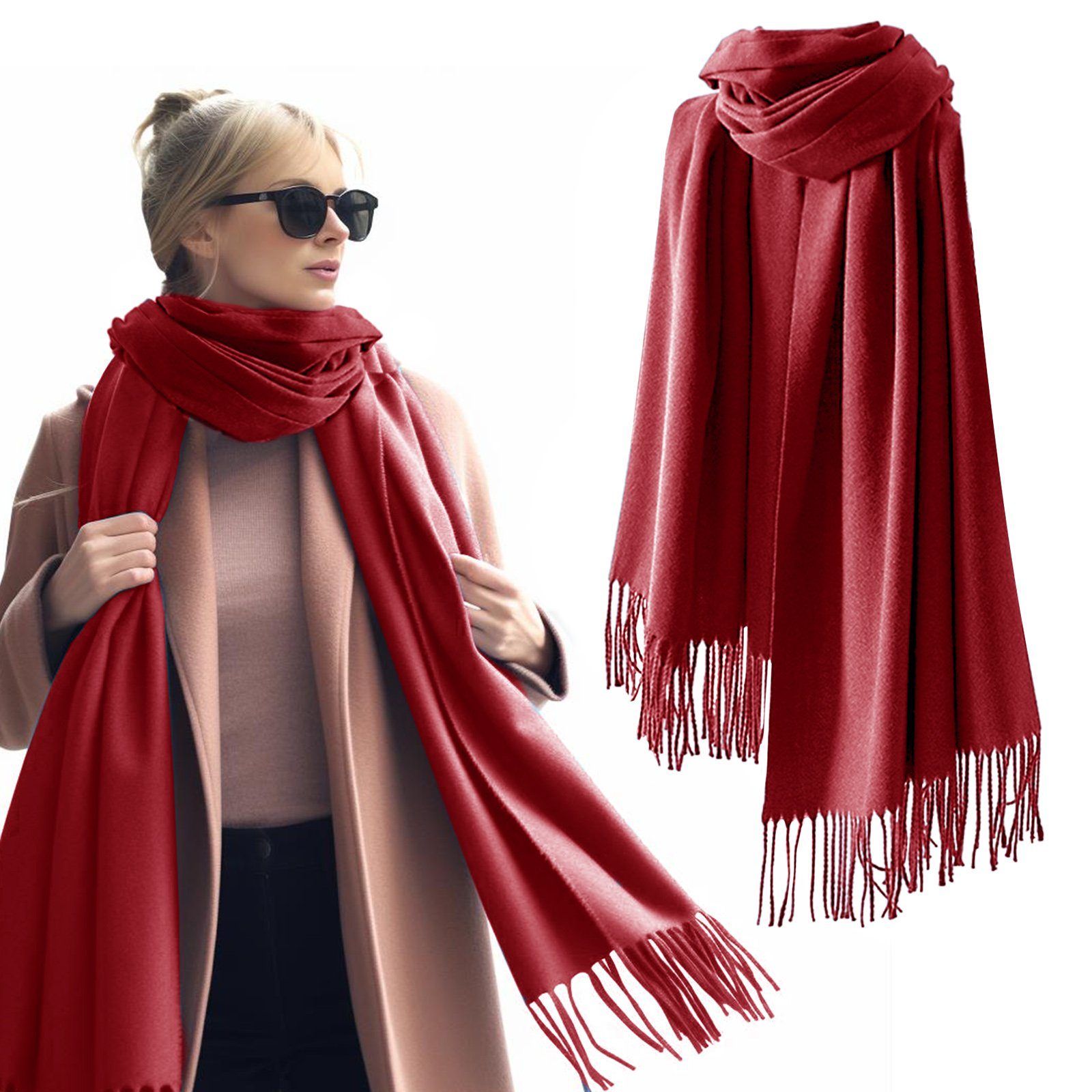 TAN.TOMI Modeschal Damen Schal Weicher Schal mit Fransen, Halstuch Damen Winterschal XXL, Quasten Weiche Großer Deckenschal Mehrweg(XXL 200 x 65 CM)