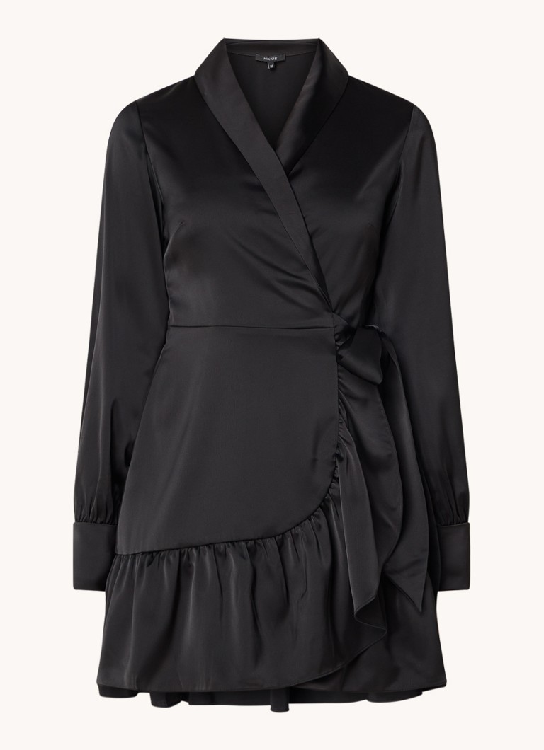 NIKKIE Vivien satin mini wrap dress with ruffle