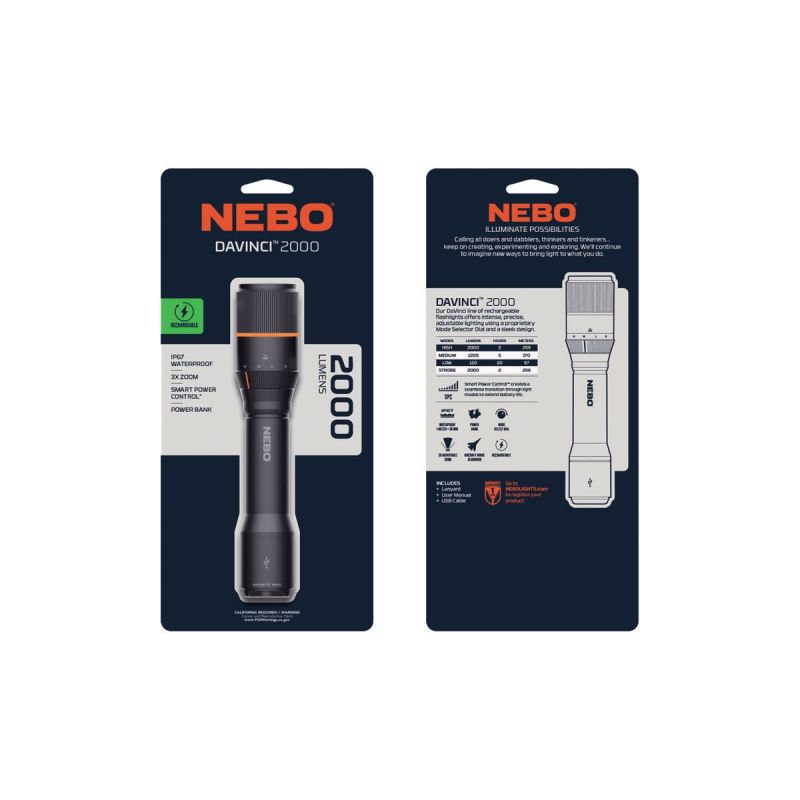 NEBO Davinci Wiederaufladbare 2000 Lumen LED FLT-0020
