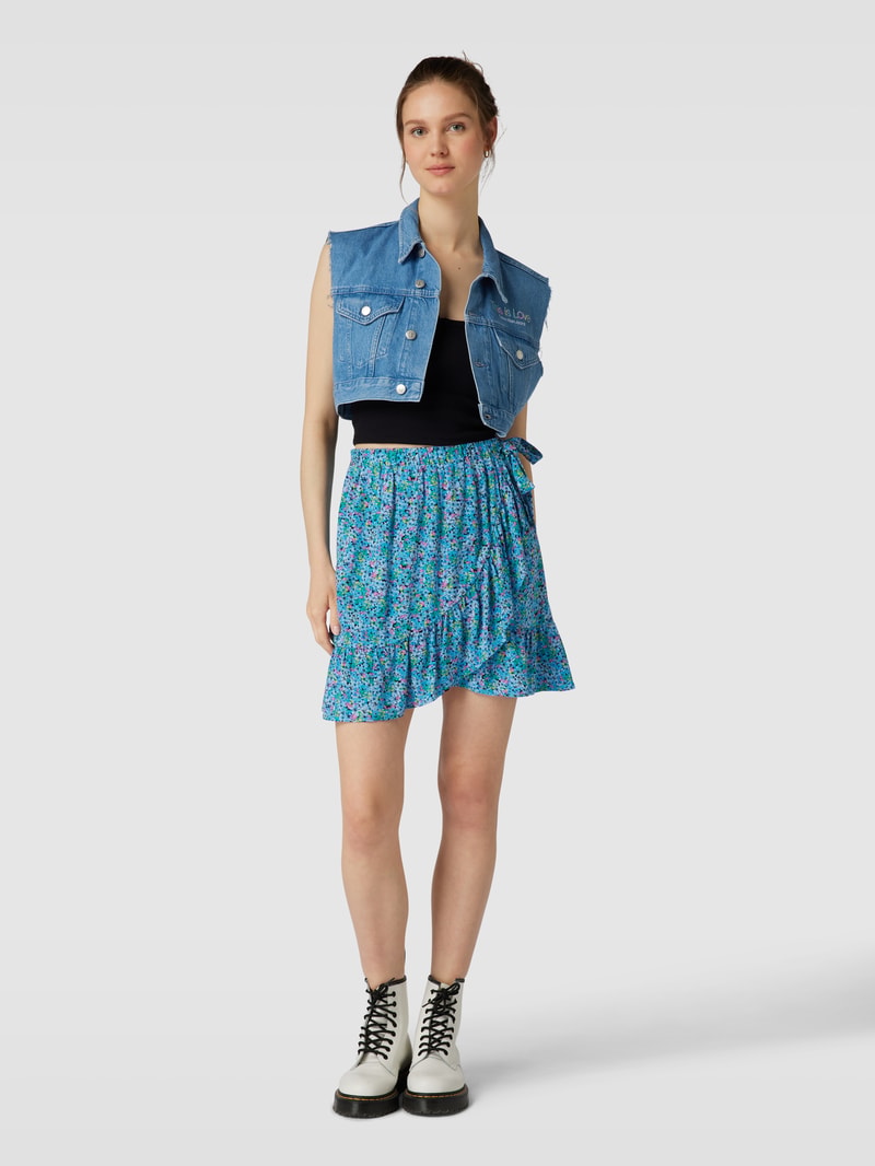 Knielanger Rock aus Viskose mit Allover-Muster Modell 'NOVA' in bleu