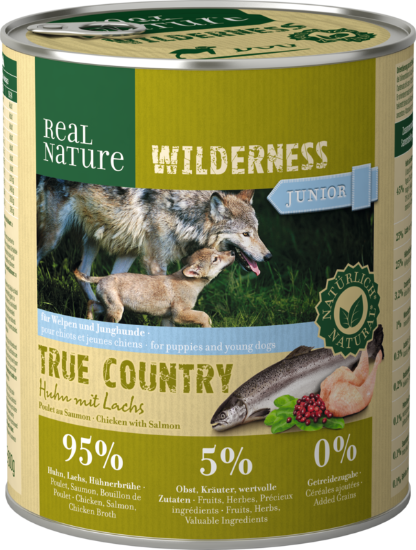 REAL NATURE Hundenassfutter REAL NATURE WILDERNESS Junior True Country Huhn & Lachs 24x800 g