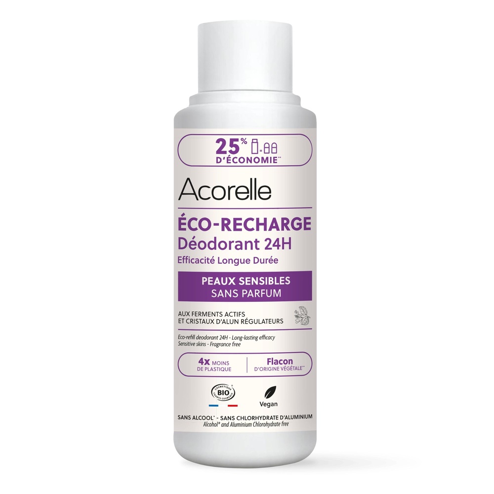 acorelle Recharge Déodorant roll-on 24h efficacité longue durée Peaux Sensibles 100 ml Déodorant