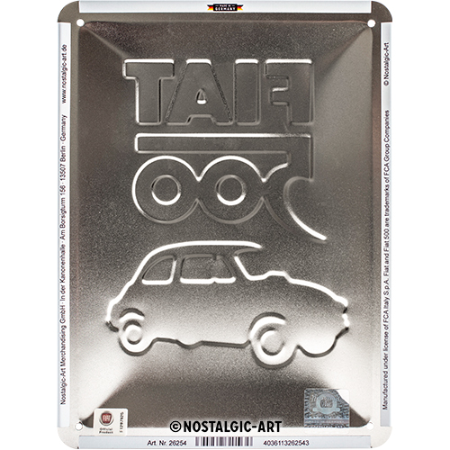 Nostalgic Art Retro Blechschild 15x20cm, Motiv "Fiat 500 - It. Colours", 1 Stück - ATU