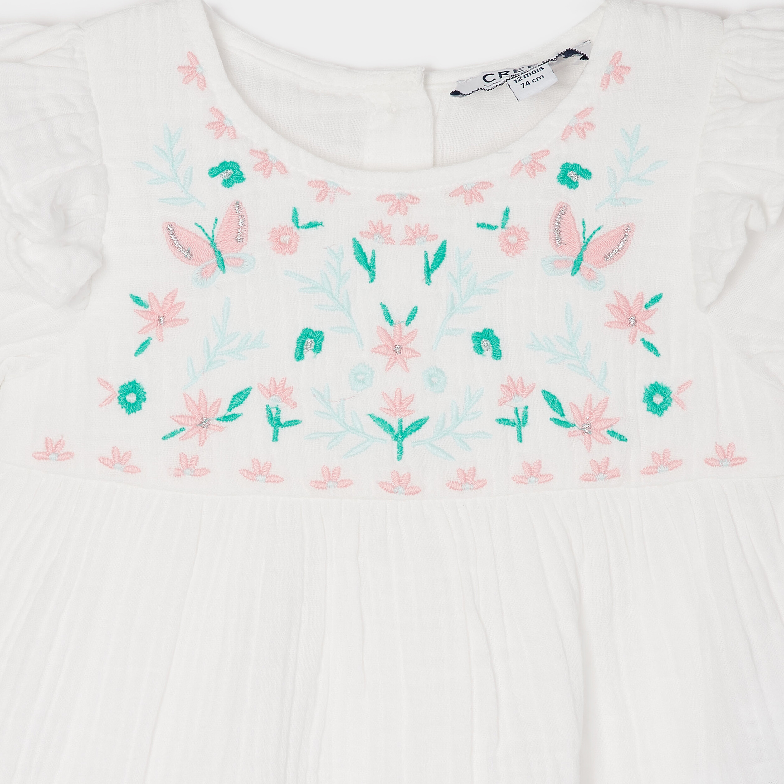 Blouse manches courtes brodée Creeks ecru bébé fille | La Halle