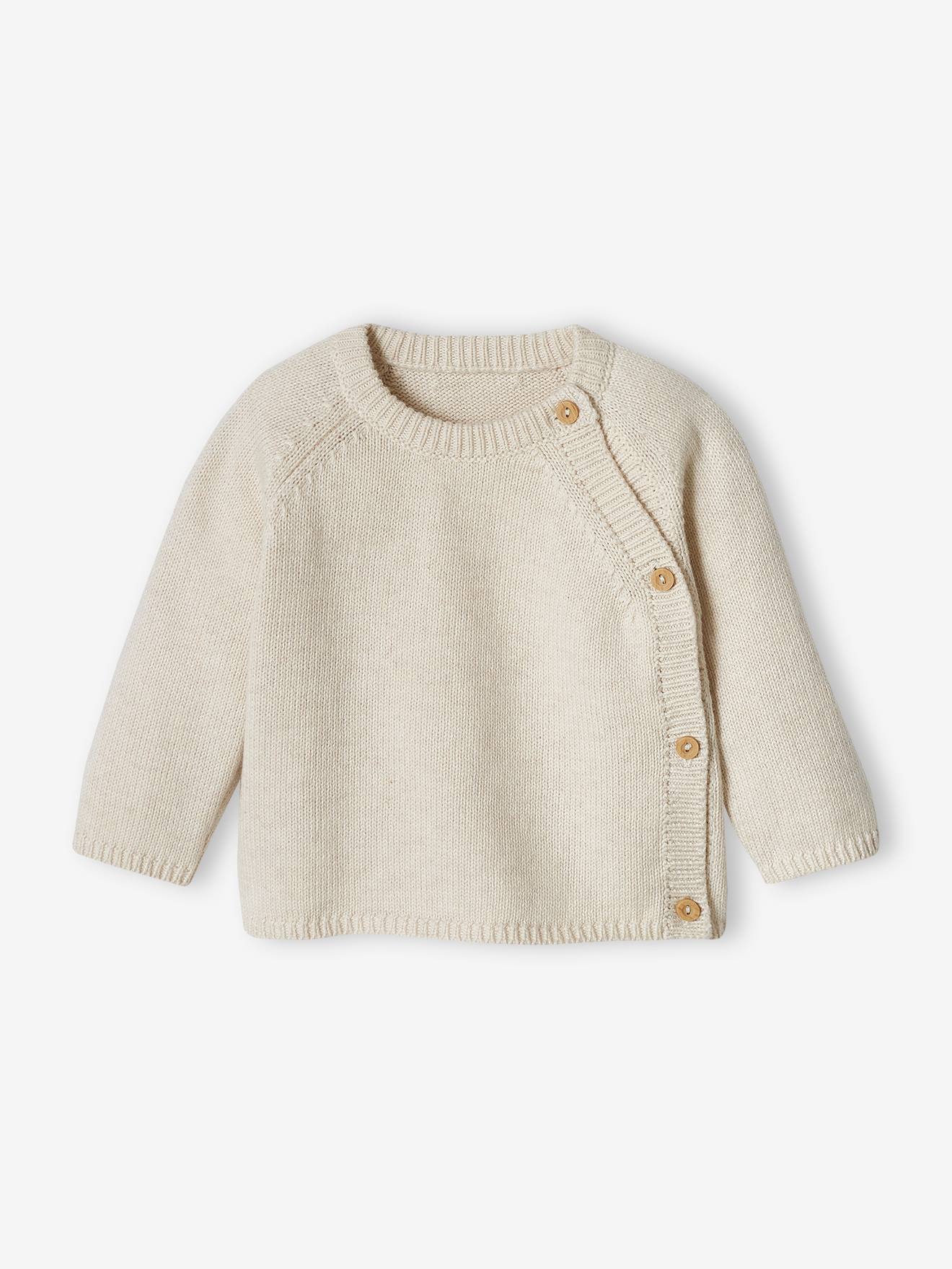Pull bébé en tricot ouverture devant beige chiné