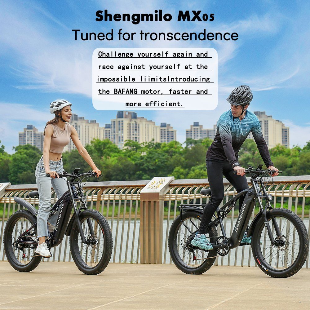 Shengmilo E-Bike MX05 e-bike 17.5Ah 26 Zoll 500W 42km/h, 7 Gang Shimano TX55 Schaltwerk, Kettenschaltung, Hinten montierter Motor, (set, Mit Batterieladegerät), Mit Luftpumpe, Heckrahmen, Werkzeug,Für alle Terrains geeignet,ebike