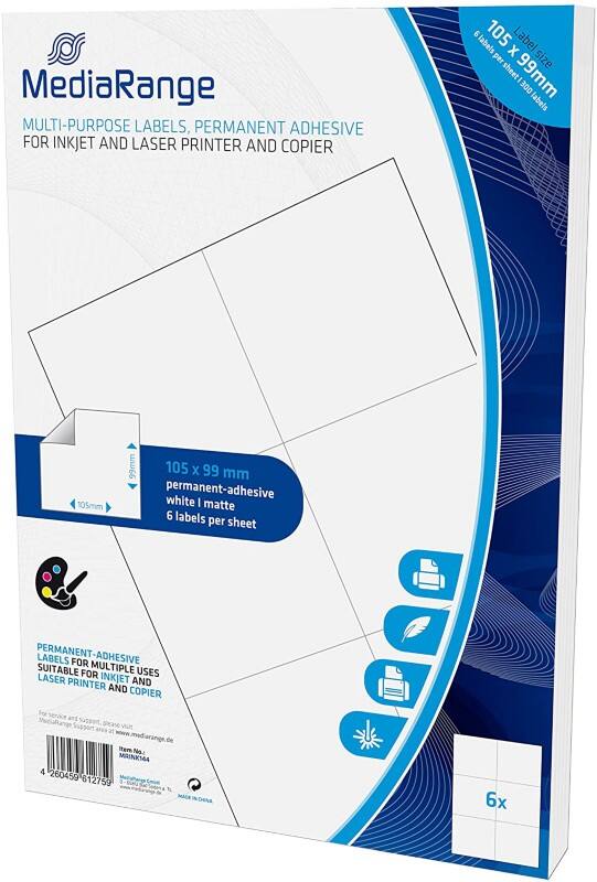 MediaRange Universaletiketten MRINK144 Rechteckig Inkjet- und Laserdrucker und Kopierer Weiß
