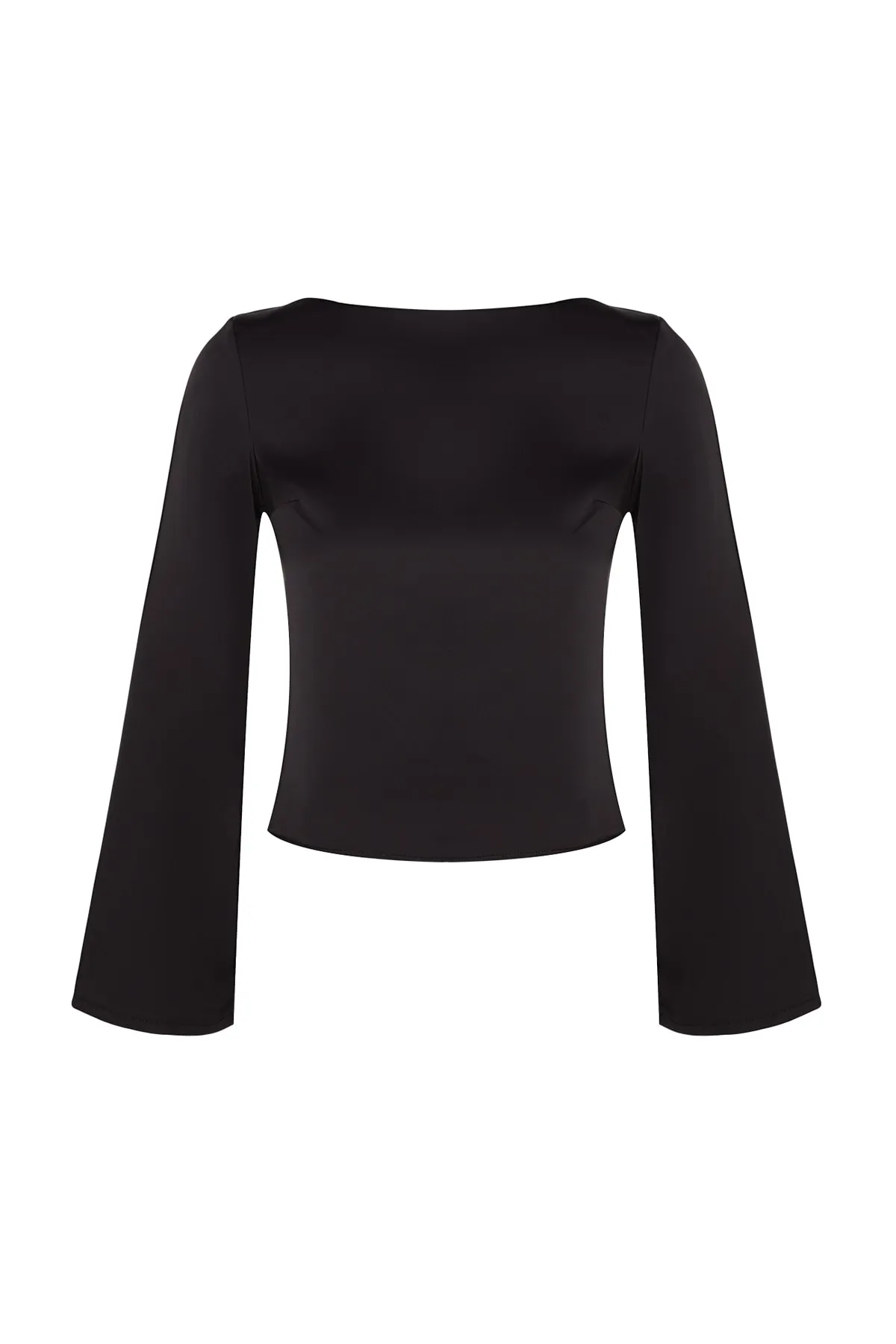 Trendyol Collection  Schwarze Bluse aus gewebtem Satin mit Rückendetails TWOAW24BZ00286