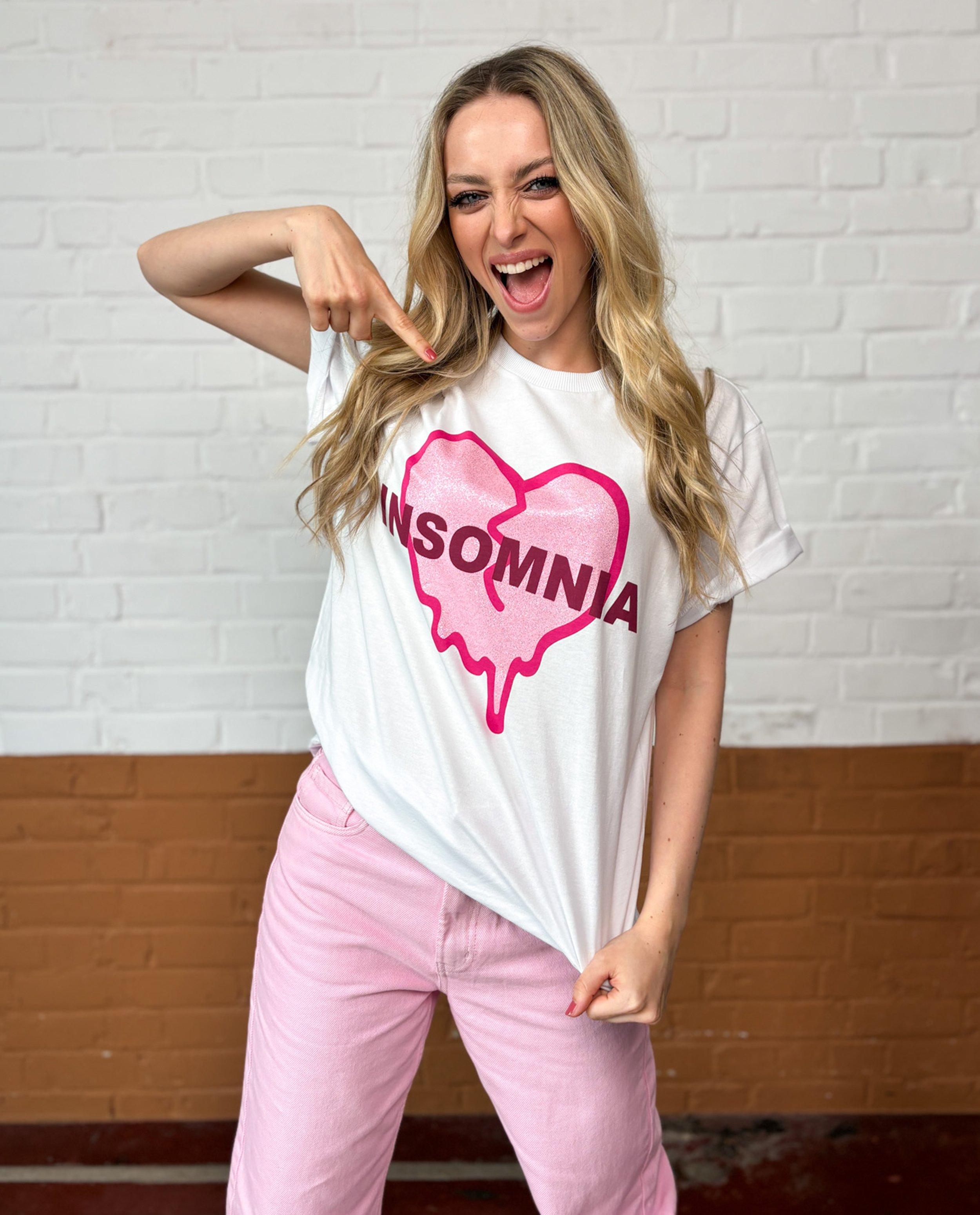 CAMILLE Insomnia póló csillámos mintával, unisex, 4-14 éves, fehér