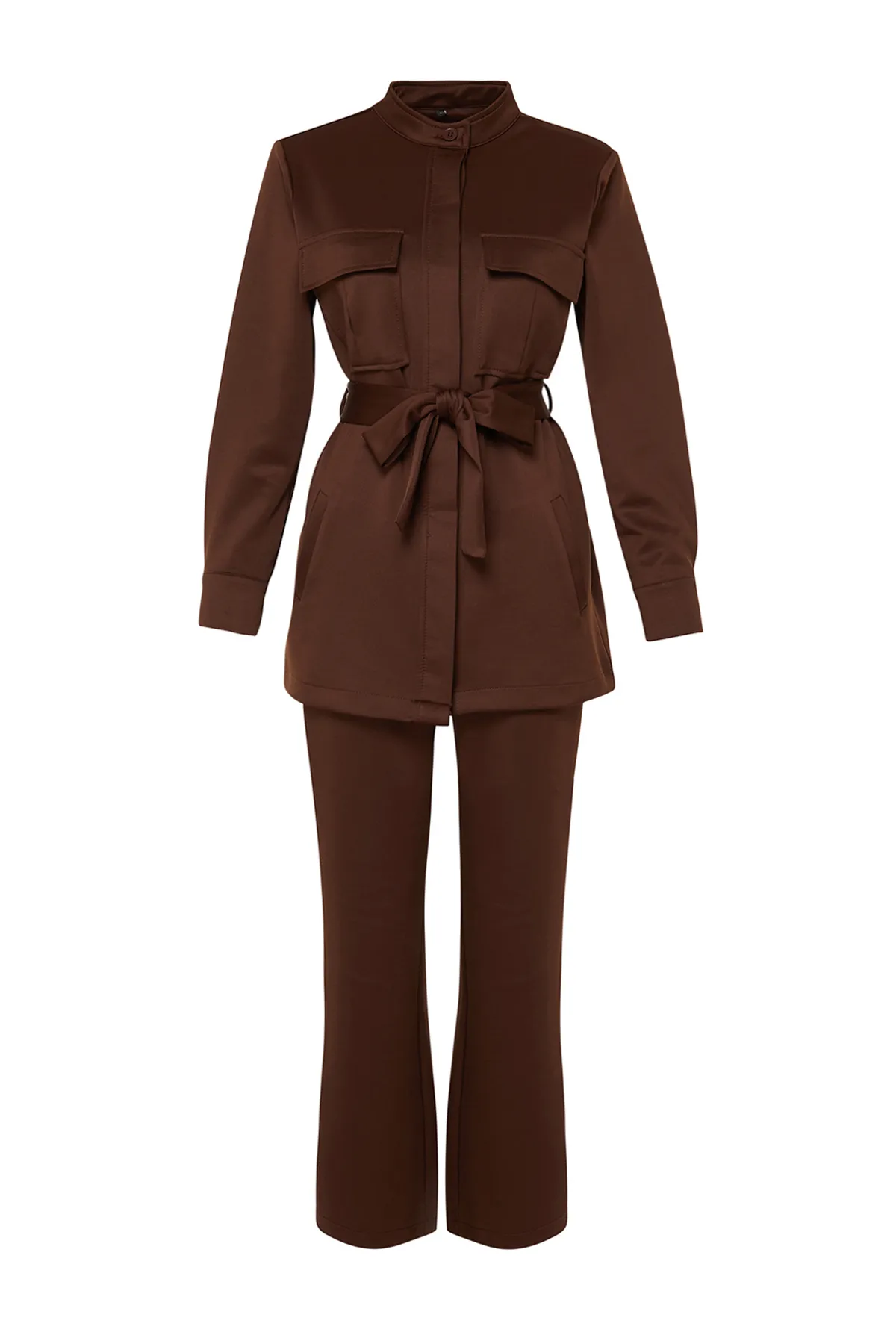 Trendyol Modest  Hellbrauner Taucher-/Tauchanzug mit Gürteltasche und gestricktem Unterteil und Oberteil TCTSS24US00043