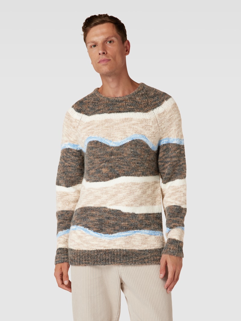 Strickpullover im Colour-Blocking-Design Modell 'Kristian' in hellbraun meliert