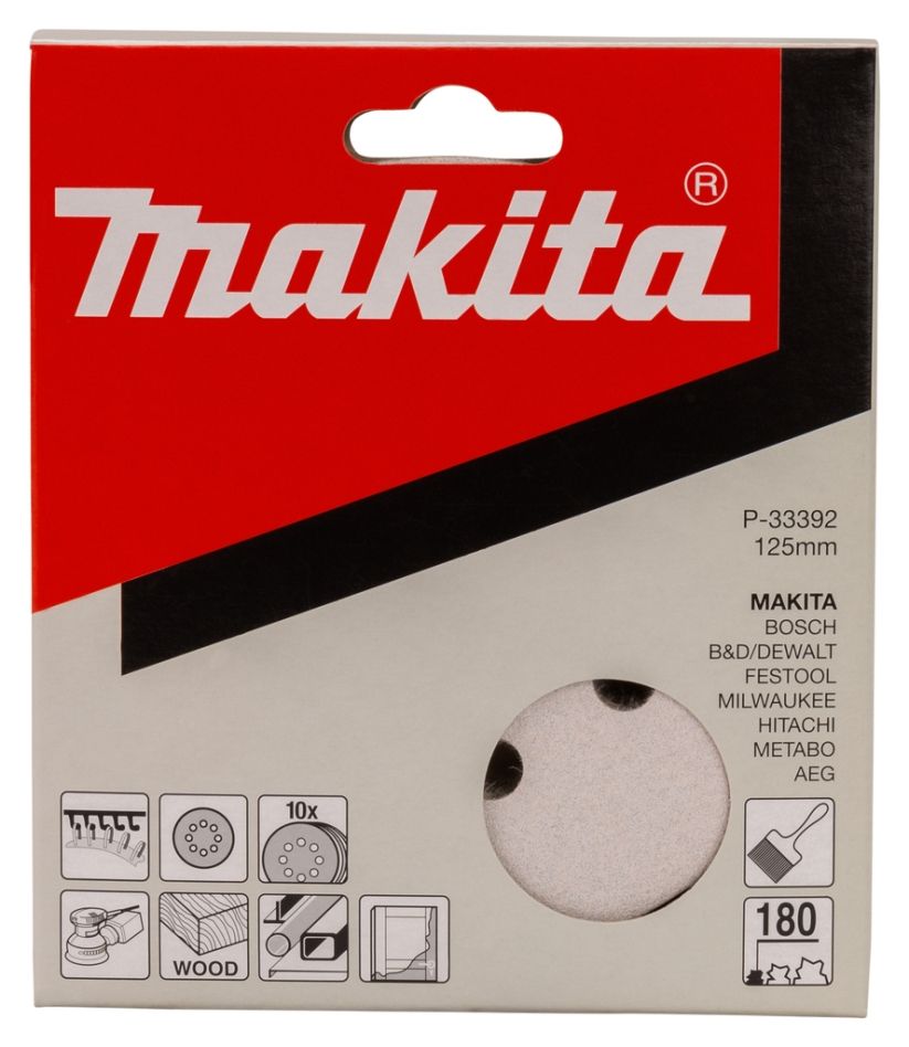 Makita Zubehör P-33392 Schleifscheibe 125 mm Körnung 180 Weiß 10 Stück.