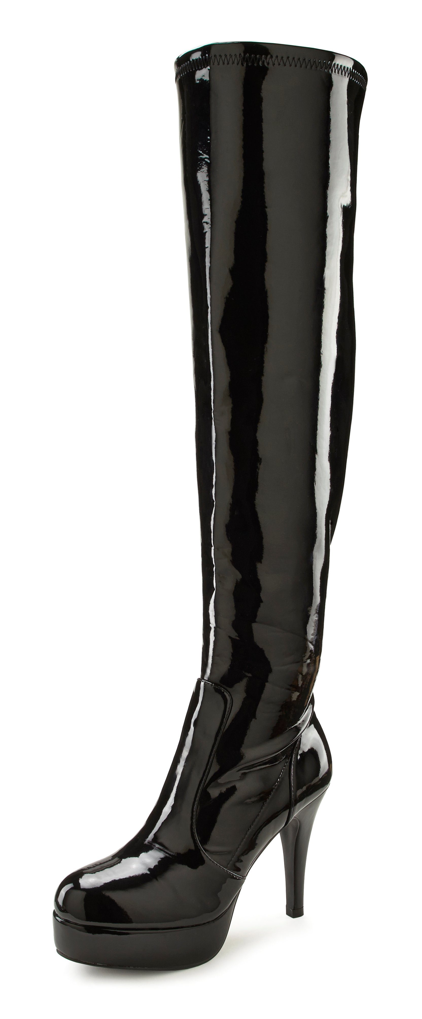 LASCANA Belle Affaire Overkneestiefel, High-Heel-Stiefelette mit Plateau und erotischer Lack-Optik