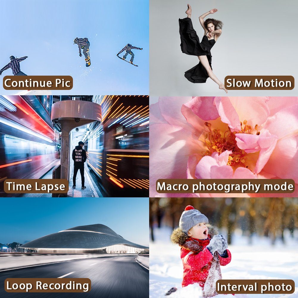 A Ade 4K Digitalkamera, 48MP Kameras Fotokamera mit 3,0 Zoll Bildschirm Kompaktkamera (Wide D120 H88 V63, 48 MP, 5x opt. Zoom, inkl. 32GB TF-Karte, 8x Digitalzoom)