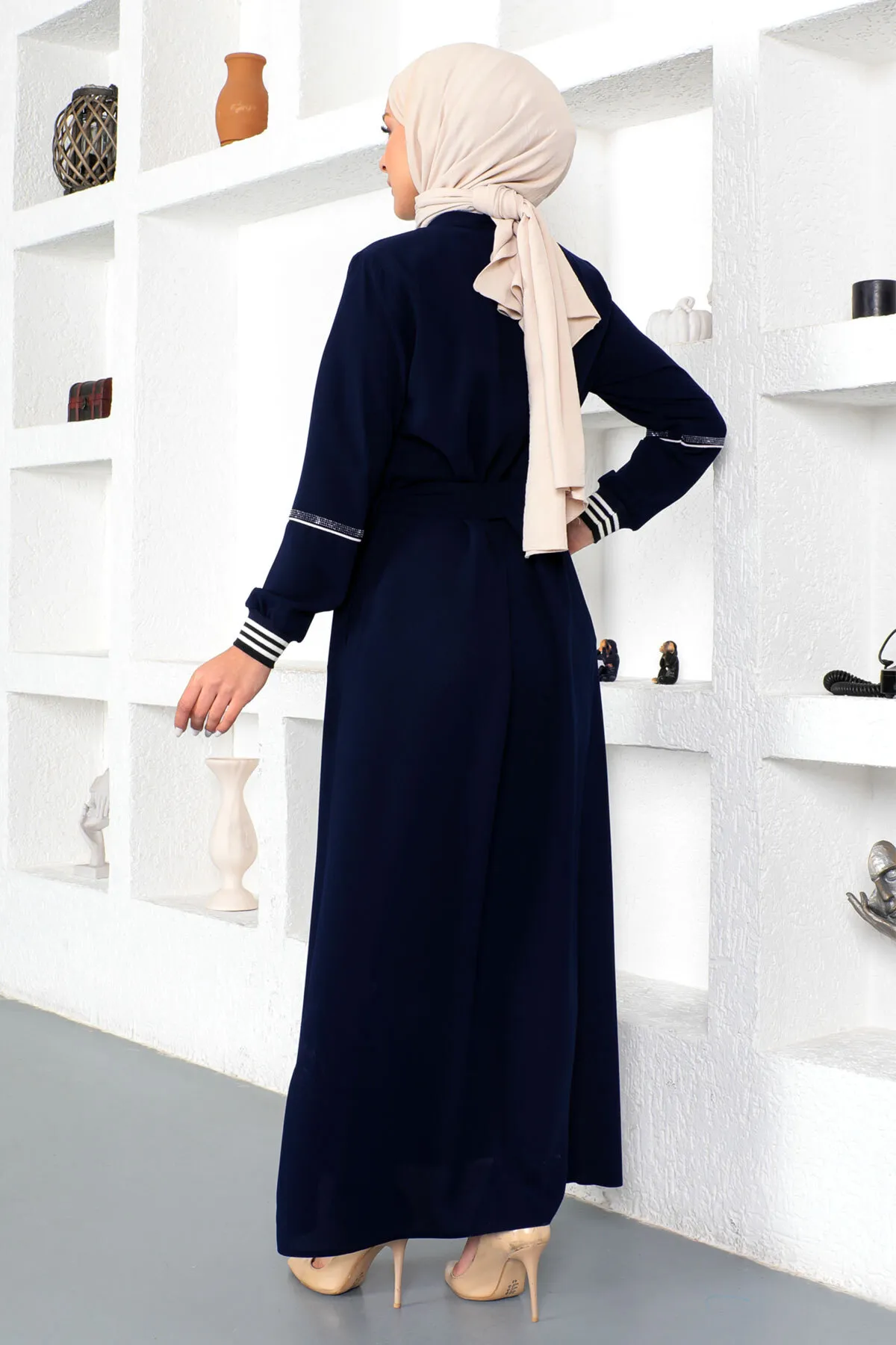 Tesettür Dünyası  Gerippter Hijab Abaya Tsd230328 Marineblau