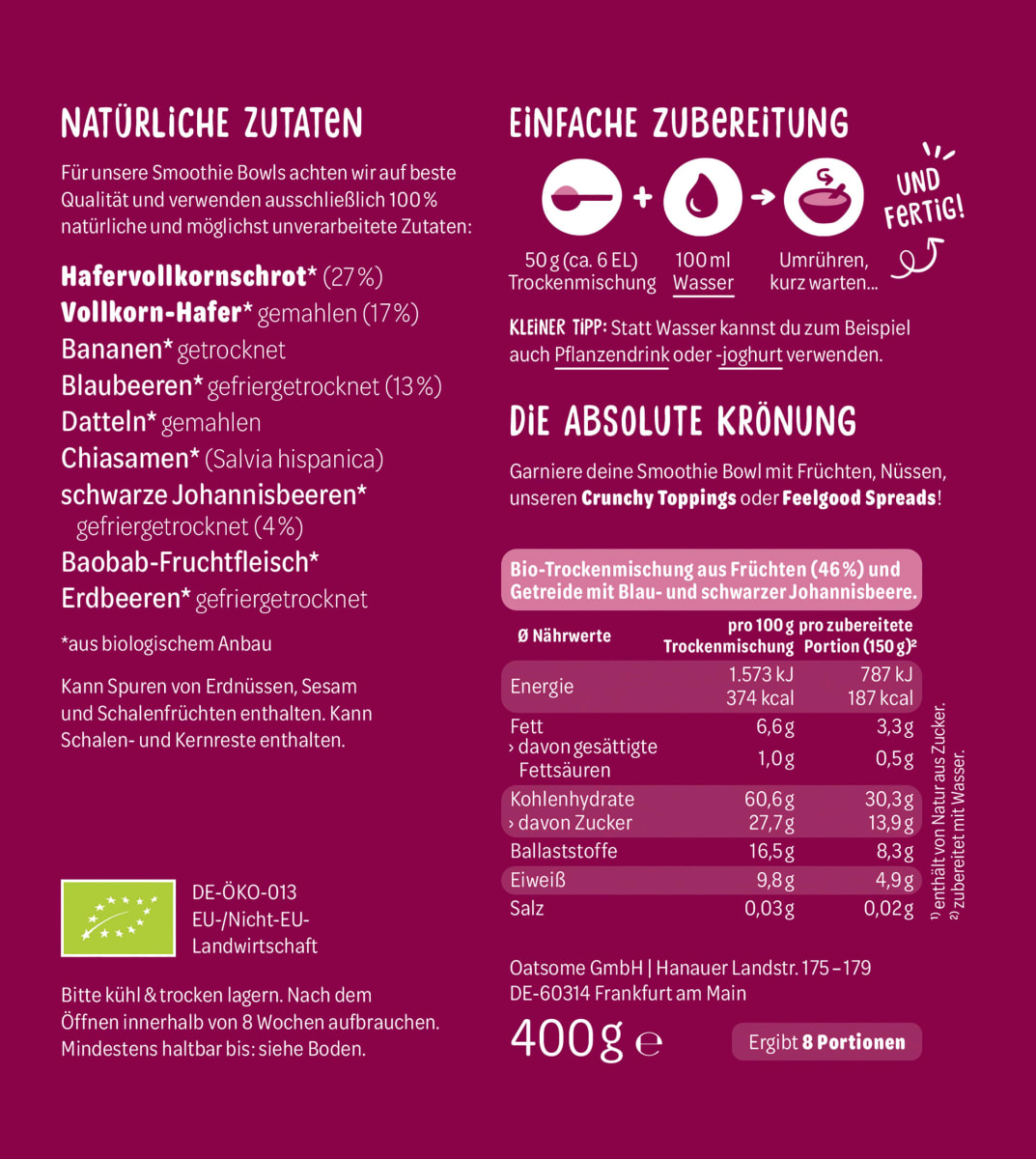 Smoothie Bowl Pulver Benjamin Blaubeer, Blaubeere & Johannisbeere, 400 g