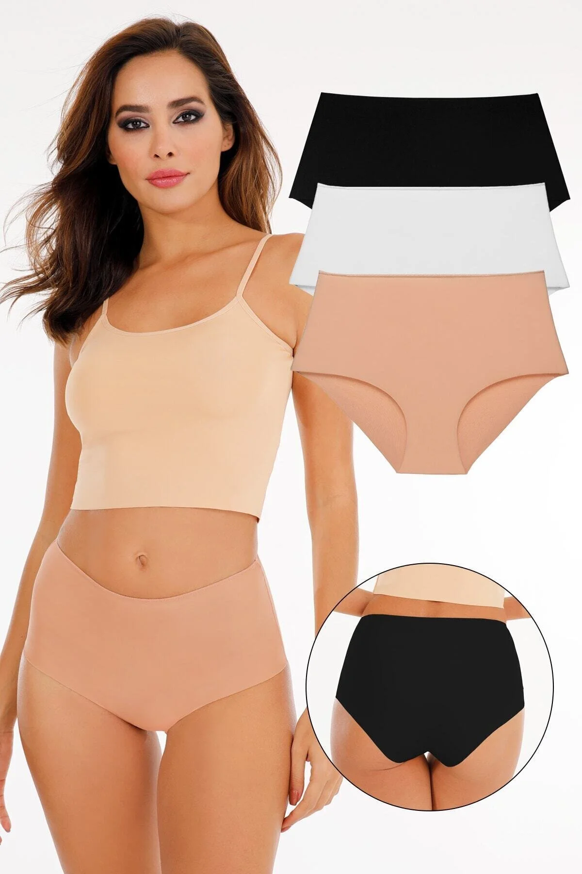Sensu  Nahtlose, lasergeschnittene Höschen mit hoher Taille für Damen (ELASTY WAIST), 3er-Set
