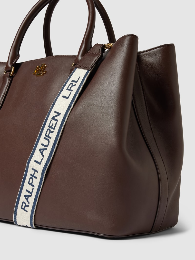 Satchel aus Leder mit Label-Applikation Modell 'MARCY' in dunkelbraun