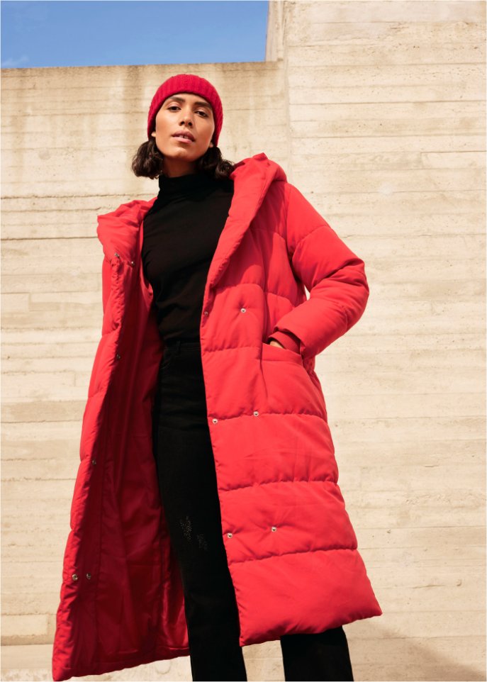 Wattierter Oversize-Mantel mit Kapuze, aus recyceltem Polyester