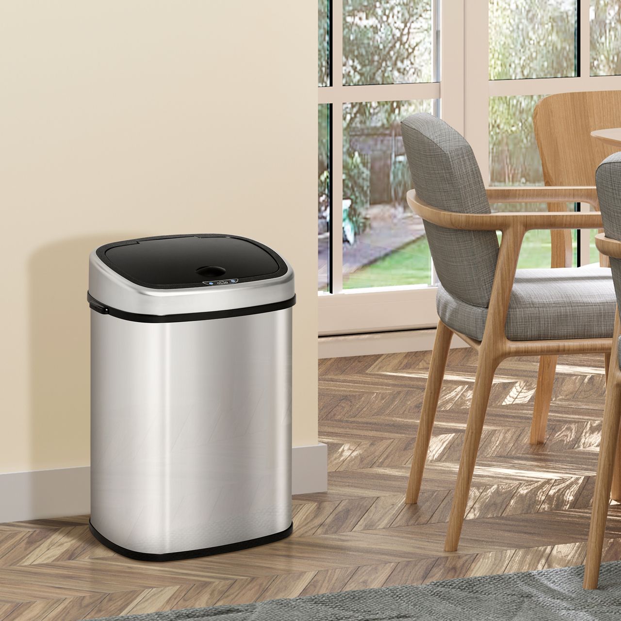 HOMCOM Automatik Mülleimer Abfalleimer mit Infrarotsensor Kücheneimer 48L Silber L40,5 x B29,5 x H57 cm