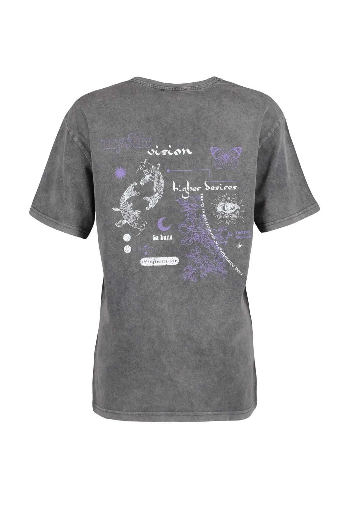 Trendyol Collection  Anthrazitfarbenes Boyfriend-Strick-T-Shirt aus 100 % Baumwolle mit verblasstem Effekt auf der Rückseite und Rundhalsausschnitt TWOSS23TS00109