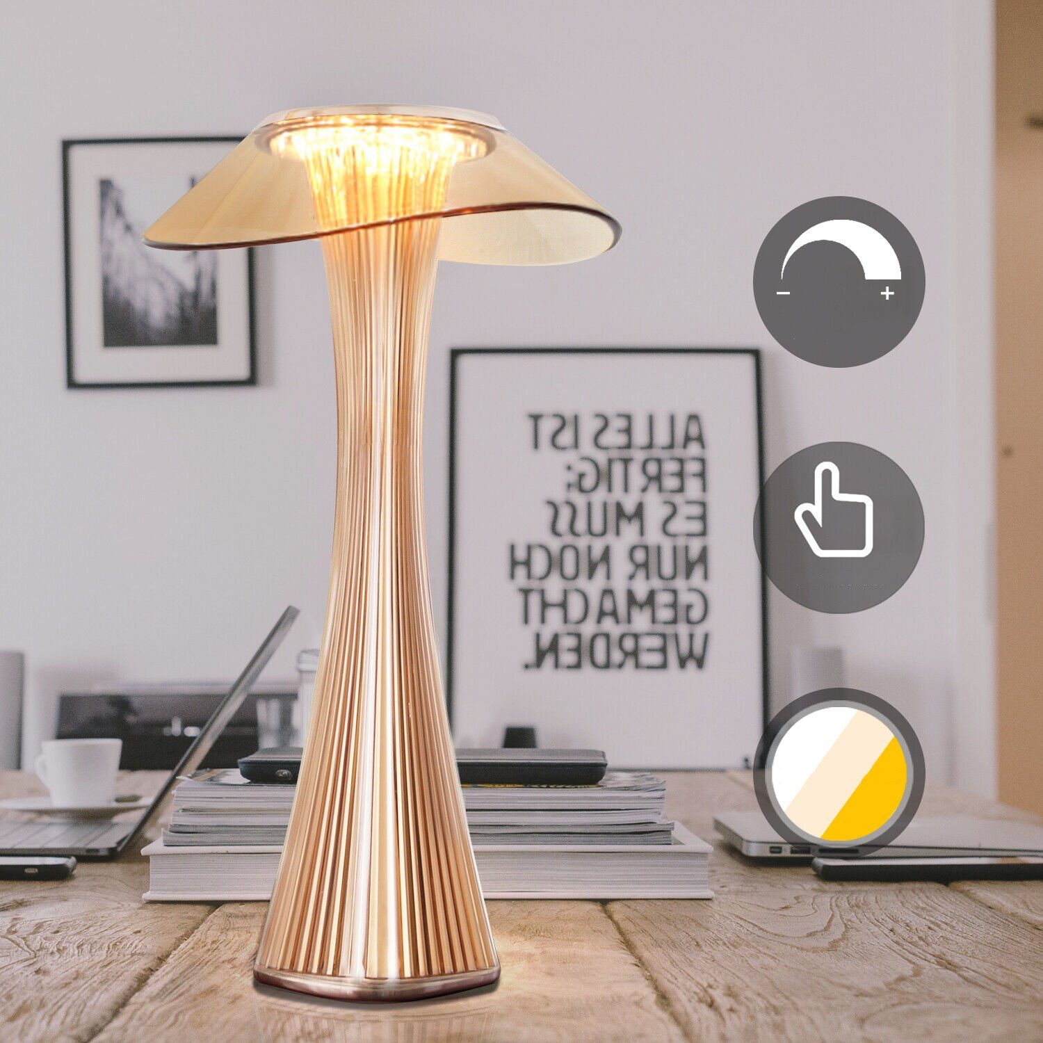 Bedee LED Nachttischlampe LED Tischlampe Dimmbar Tischleuchte Modern mit 3 Helligkeitsstufen USB, Tischlampen, LED fest integriert, Warmweiß, Touch Dimmbar mit Akku Tischleuchte Innen/Aussen Beleuchtung