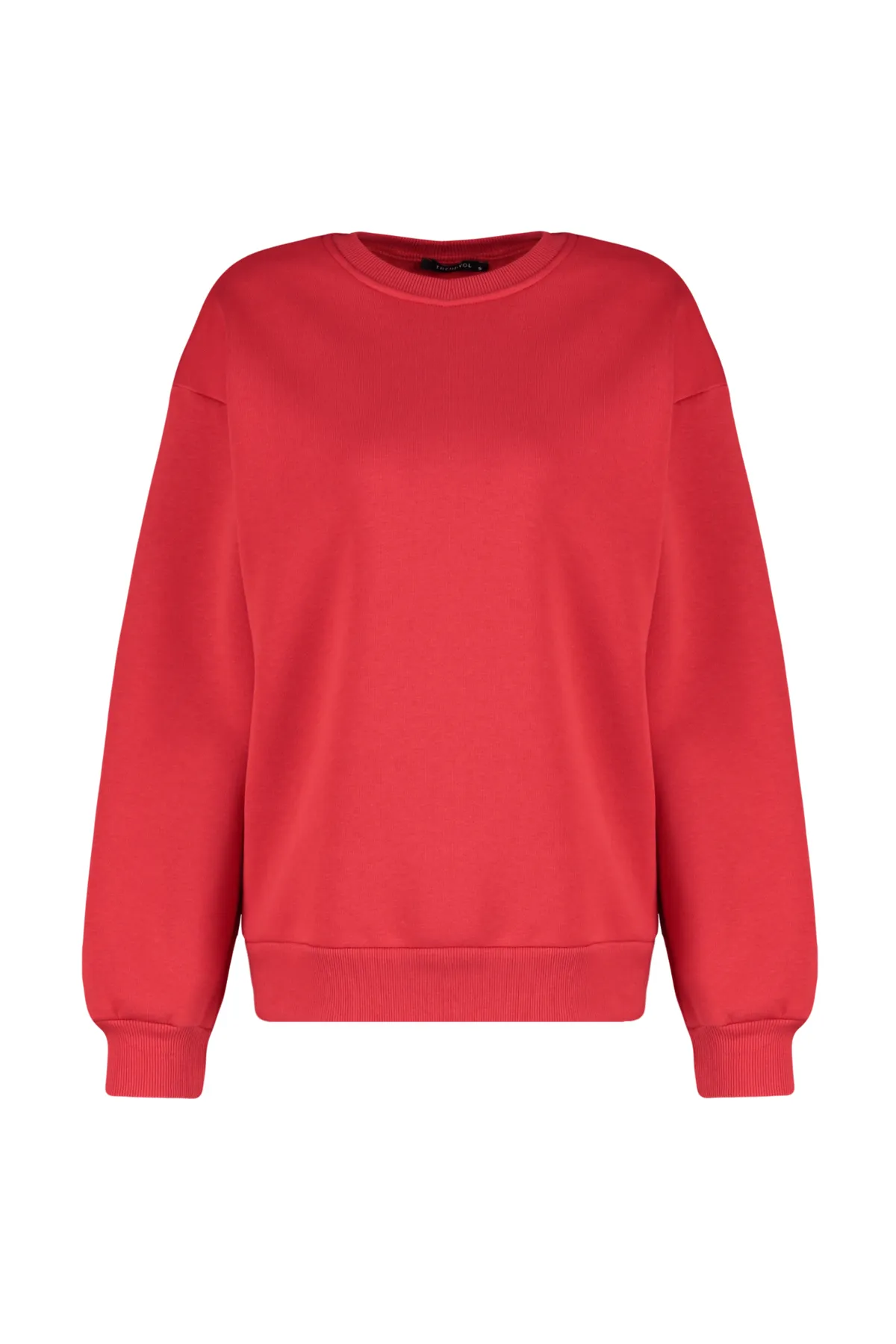 Trendyol Collection  Rotes Oversize/Bequem geschnittenes Basic-Rundhals-Sweatshirt aus dickem Fleece mit Innenfutter TWOAW24SW00102