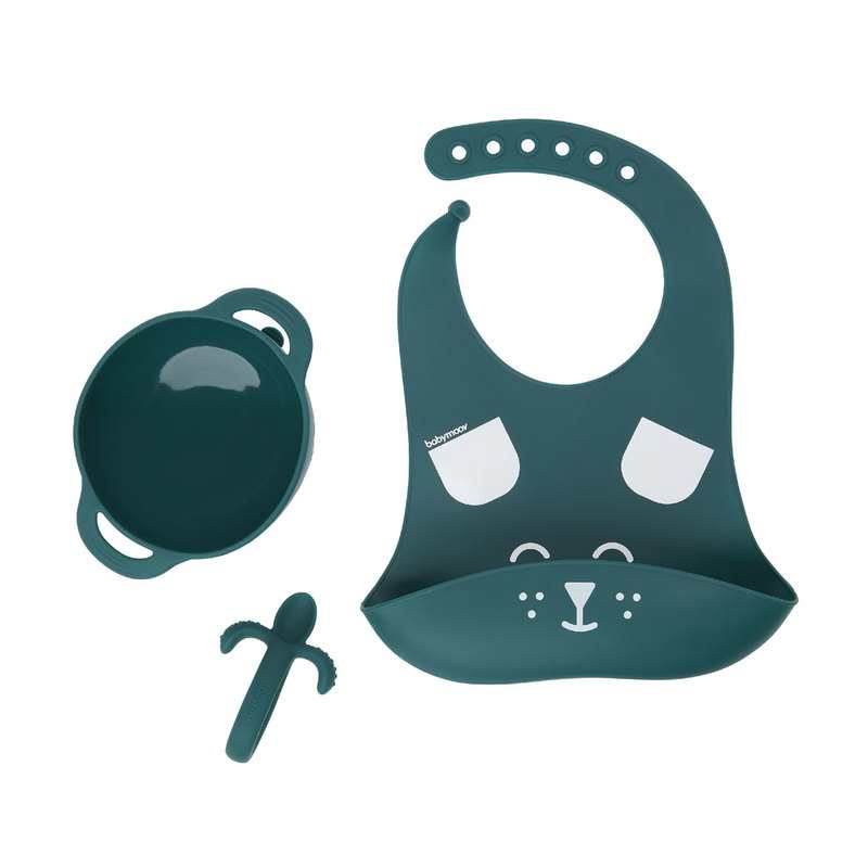 Coffret repas 3 pièces First'isy Chien en silicone bleu canard Babymoov