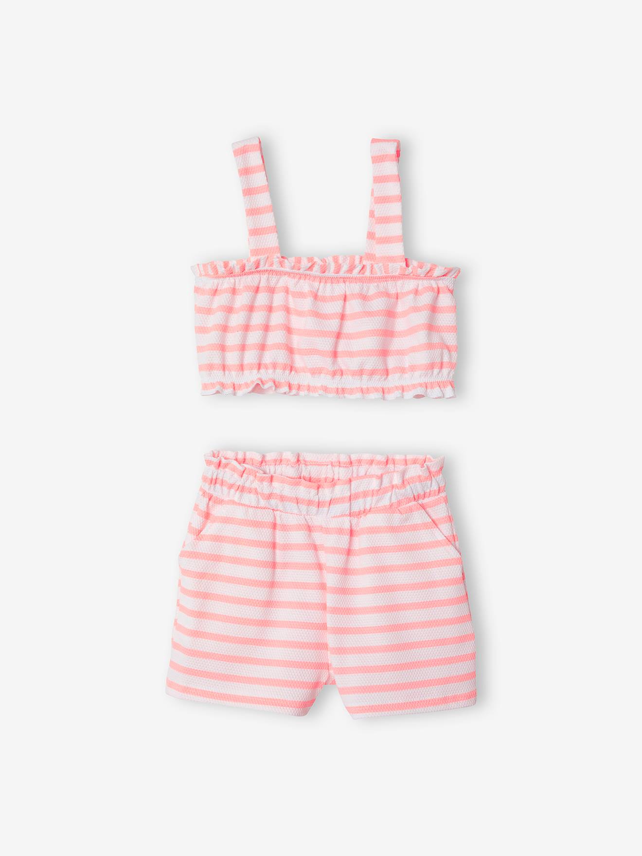 Vertbaudet Mädchen-Set: Cropped-Top & Shorts - weiß gestreift