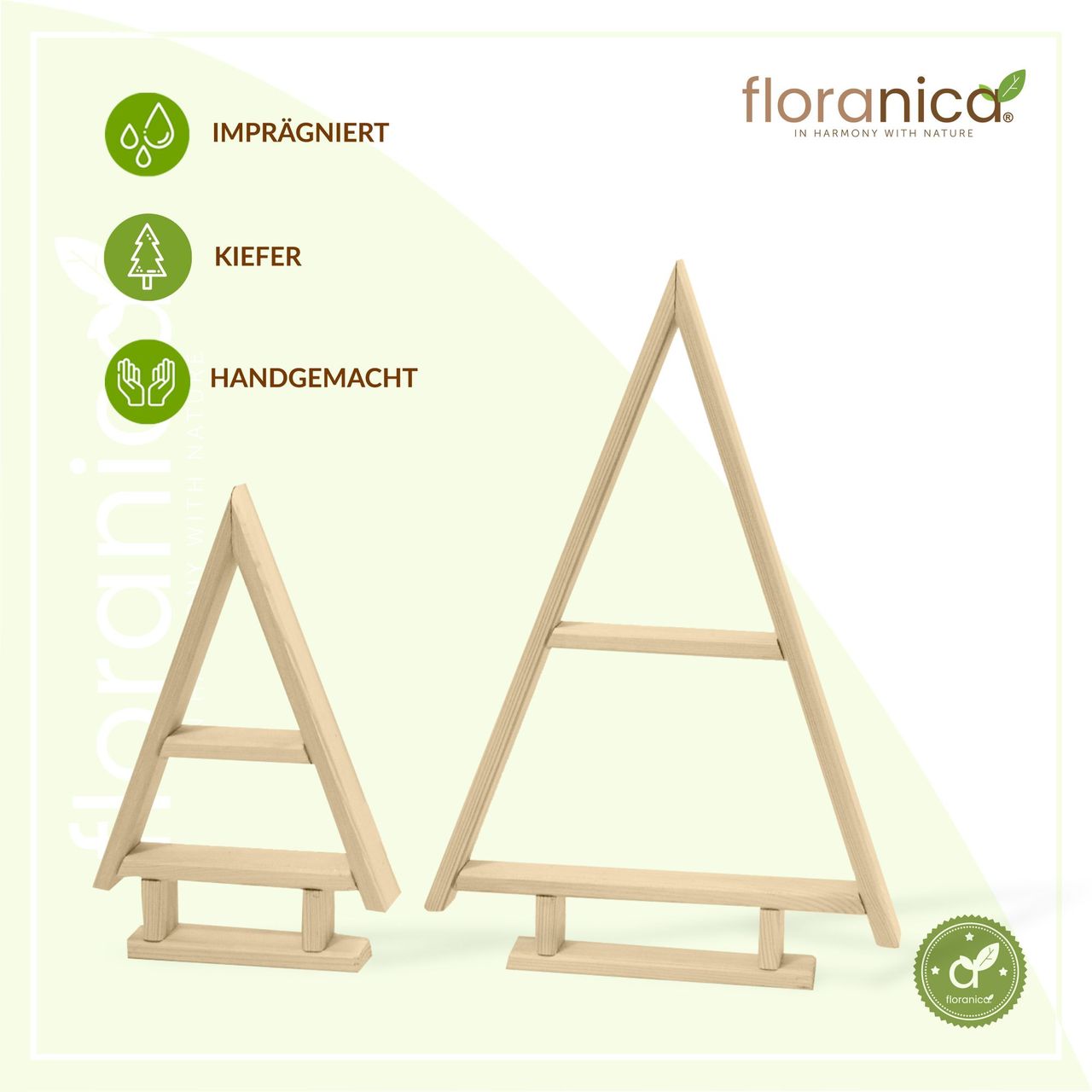 Pemicont Floranica Handgemacht Holz Baum Weihnachtsbaum Tannenbaum - 2er-Set - Natur