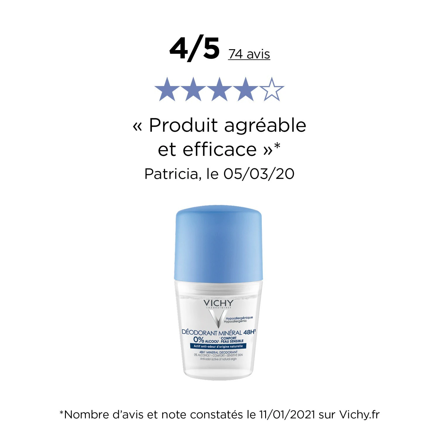Dezodorant w kulce Vichy Mineral, bez soli aluminium, 48 godz.