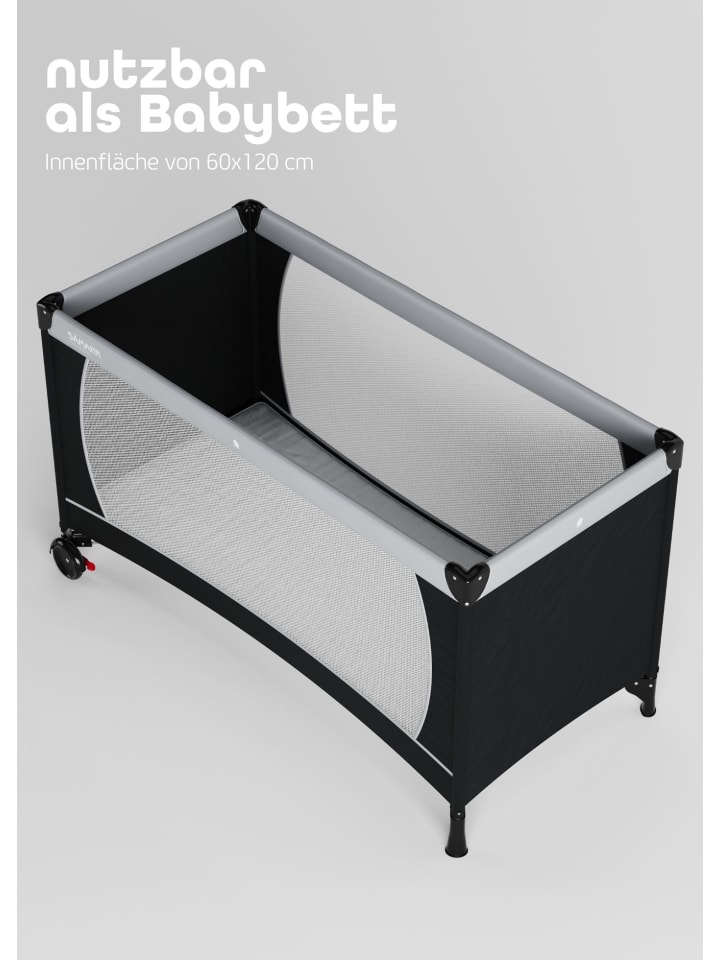 Sämann Reisebett 60x120 cm - fold & go - mit Matratze Cloud Air, schwarz/grau günstig kaufen 60x120 cm