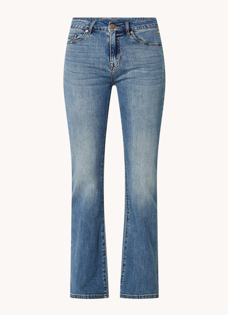 Calça jeans flare de cintura alta Summum Lucca com acabamento lavado e elastano.