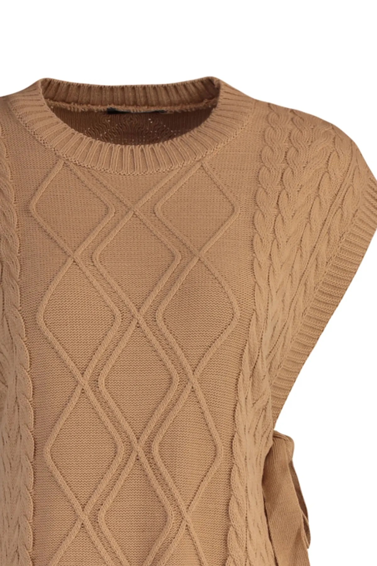 Trendyol Modest  Nerzfarbener, geflochtener Strickpullover mit Taillenband TCTAW22UV0018