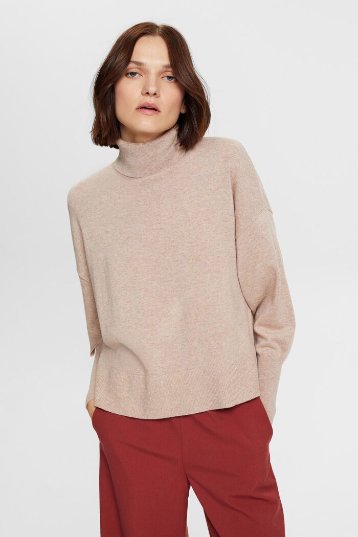 Rollkragenpullover aus Wollmix mit Kaschmir