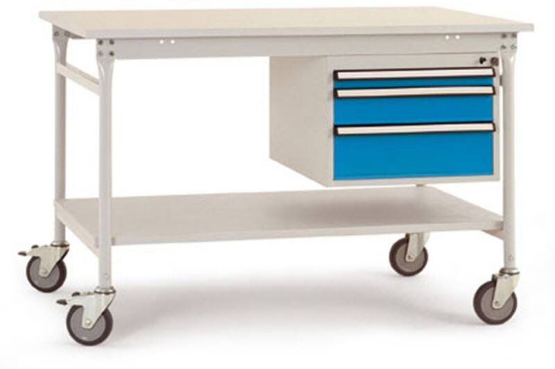 Manuflex Beistelltisch Basis Mobil Kunststoff Hellgrau, Brillantblau 1.000 x 800 x 850 mm